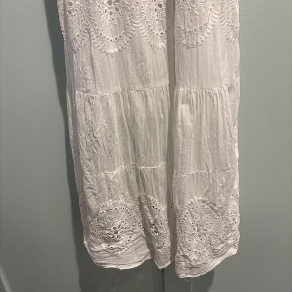 White Eyelet Maxi Dress Size Womens Medium Boho Embroidered Cotton Smocked India - Picture 4 of 14